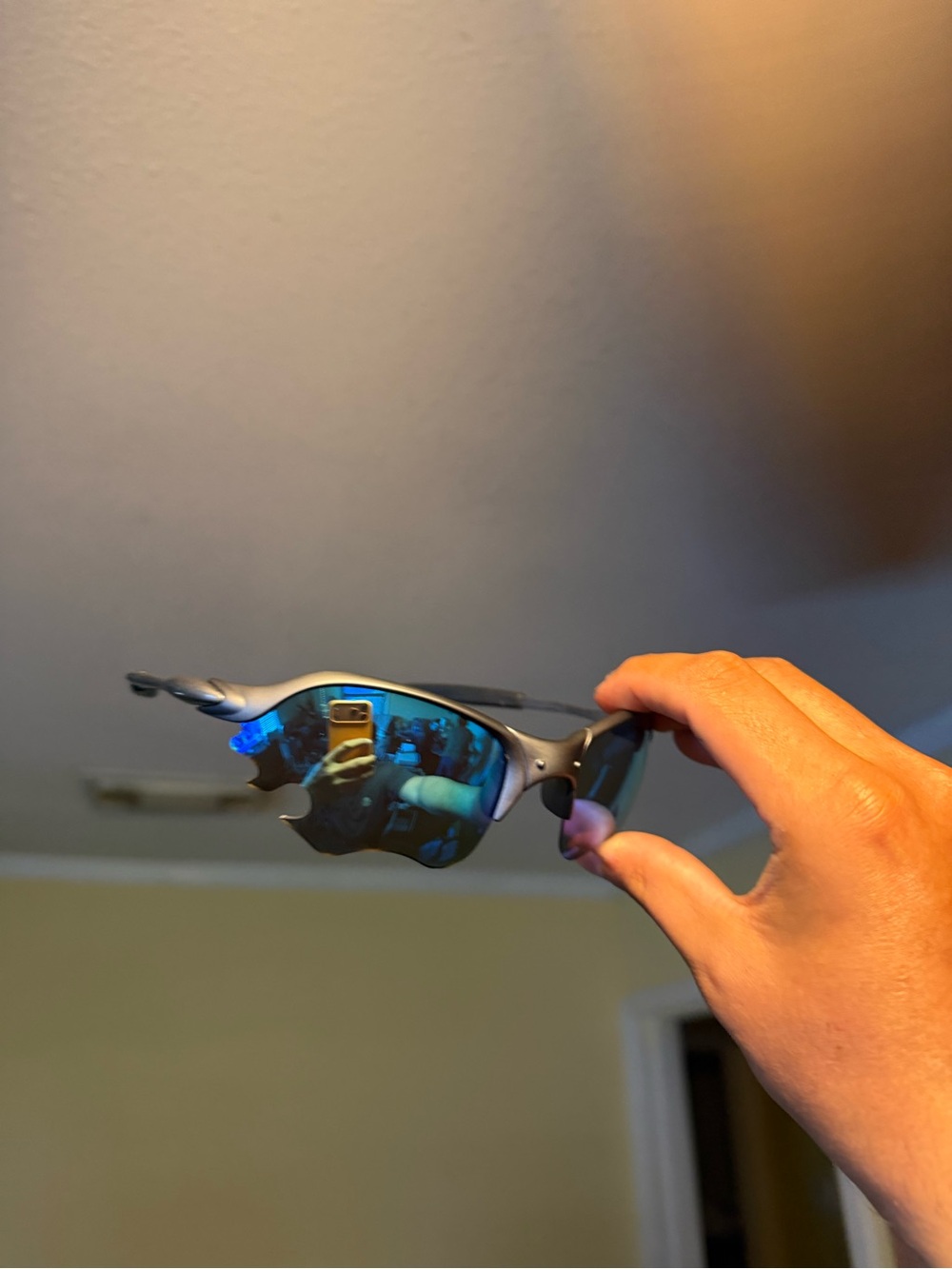 Oakley Matte Black Frame Sunglasses with Blue Mirrored Lenses Oakley o